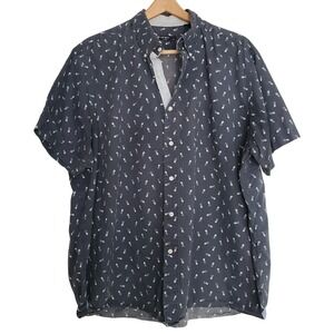 CREMIEUX CLASSICS‎ Dark Gray Pineapple Print Short Sleeve Button Down Shirt XXL